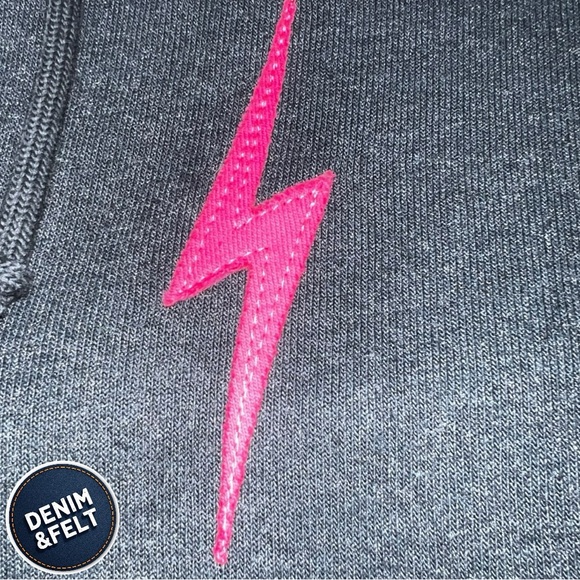 Aviator Nation Women’s Bolt Chevron 5 Stitch Split Neck Sweatshirt Charcoal/Neon - Picture 8 of 12